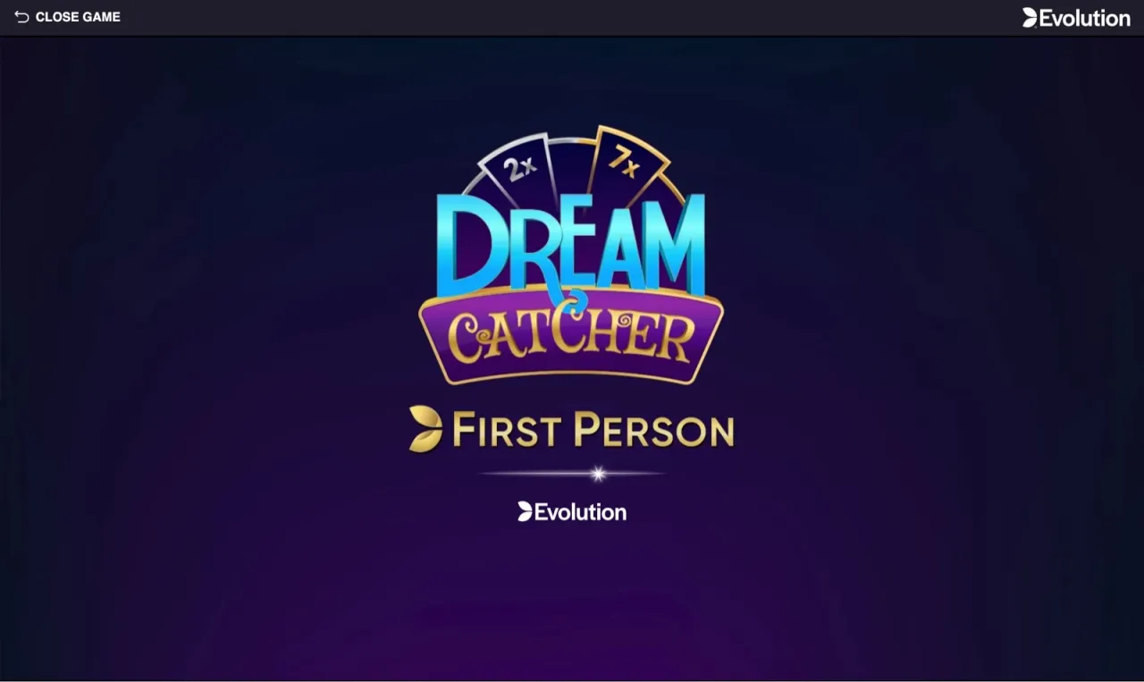 The First Person Dream Catcher splash screen, with the wheel logo flanked by the 2x and 7x multiplier wedges
