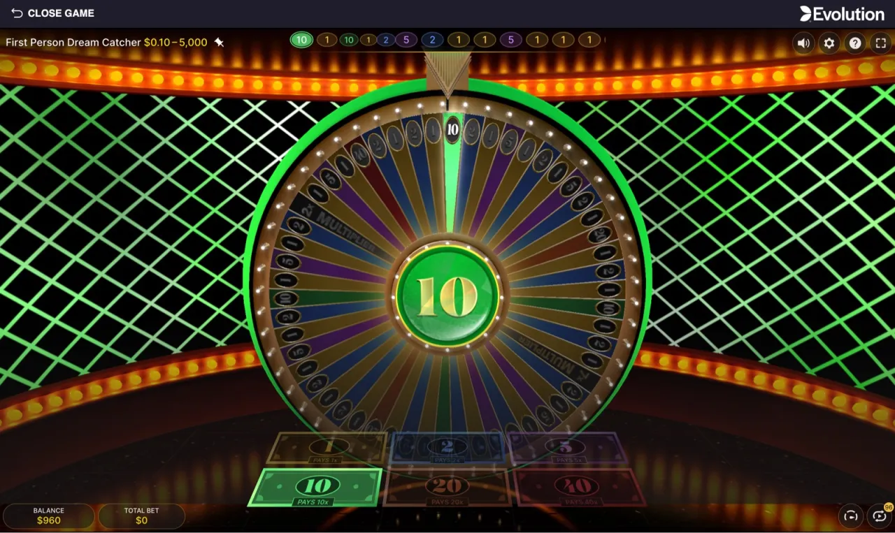 The wheel landing on 10 while the bet sits on the 40, a near-miss on the long-shot bet