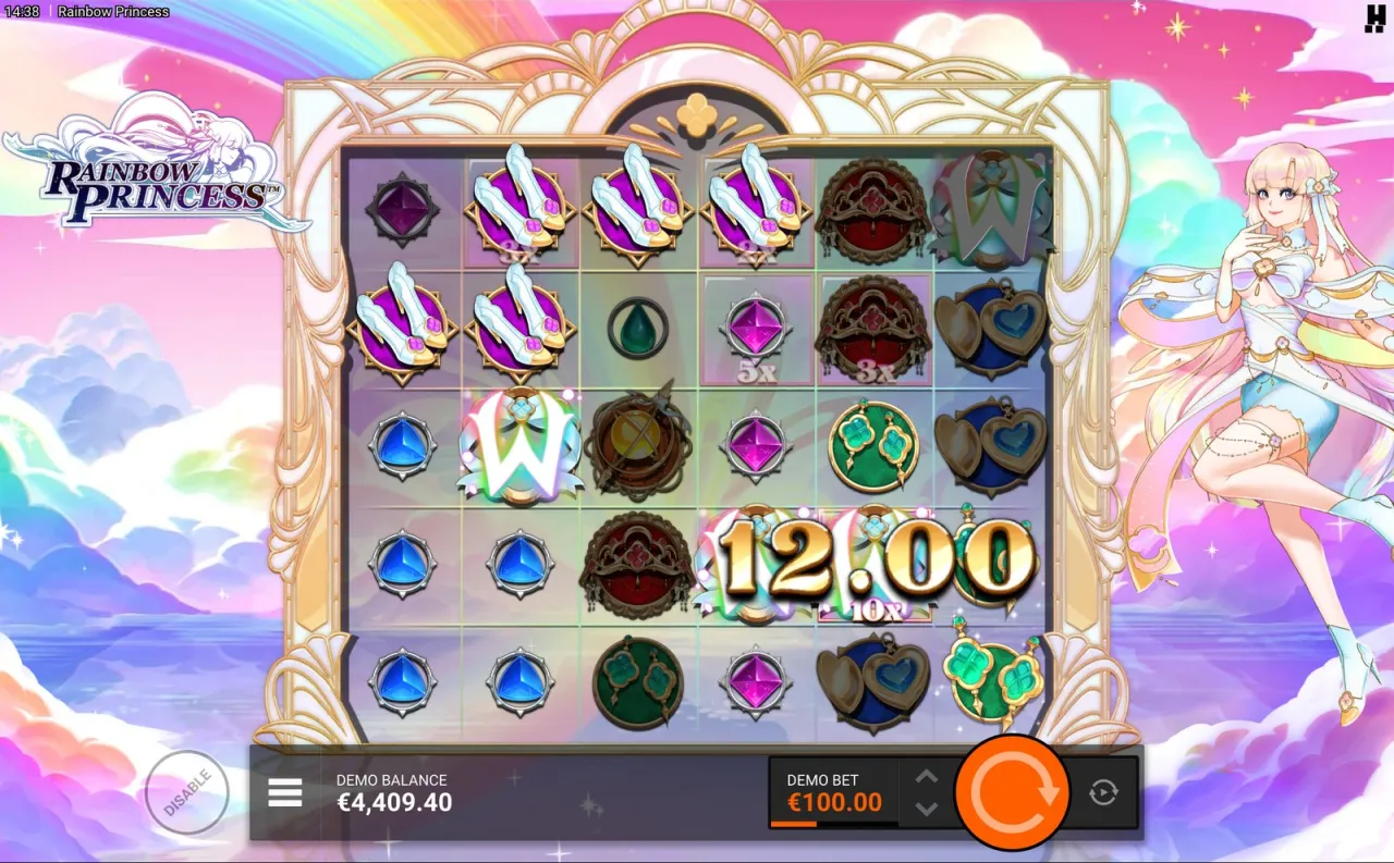 Rainbow Princess slot, 12.00 under a 10x frame