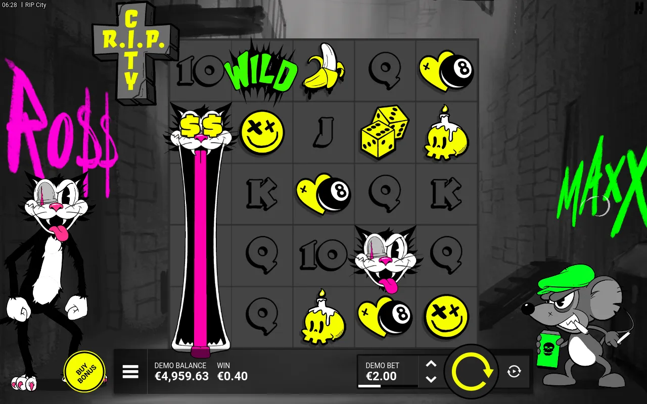 A single tall pink Wild Cat stretching the full reel two columns from the left