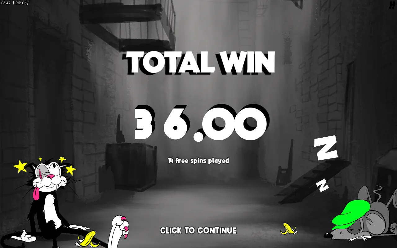 Total Win screen reading 36.00