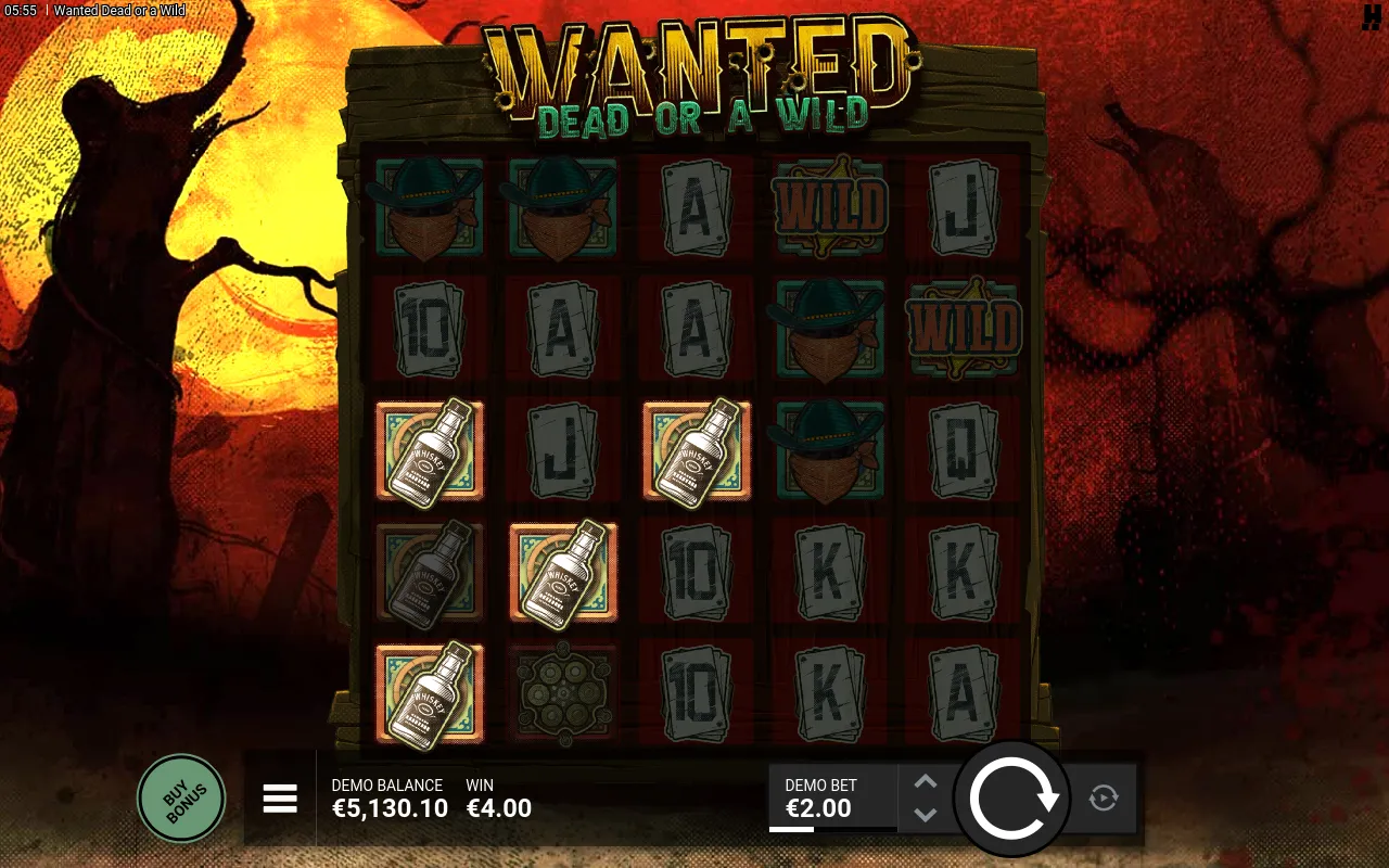 Three whisky-bottle symbols lined across the middle rows for a 4.00 pay
