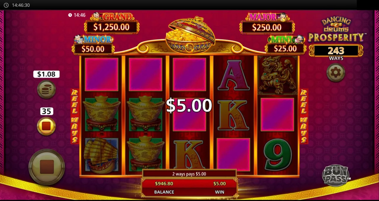 Two ways pay $5.00 on a partly expanded grid