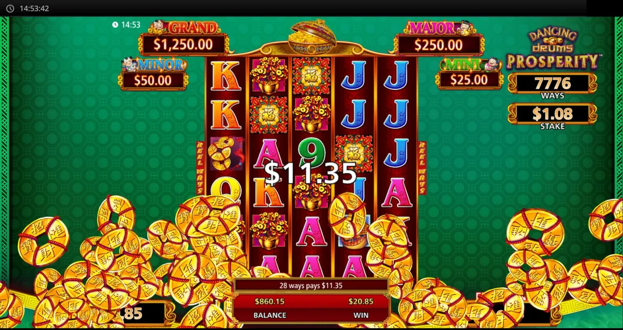 28 ways pay $11.35 as coins pile up on the final spin