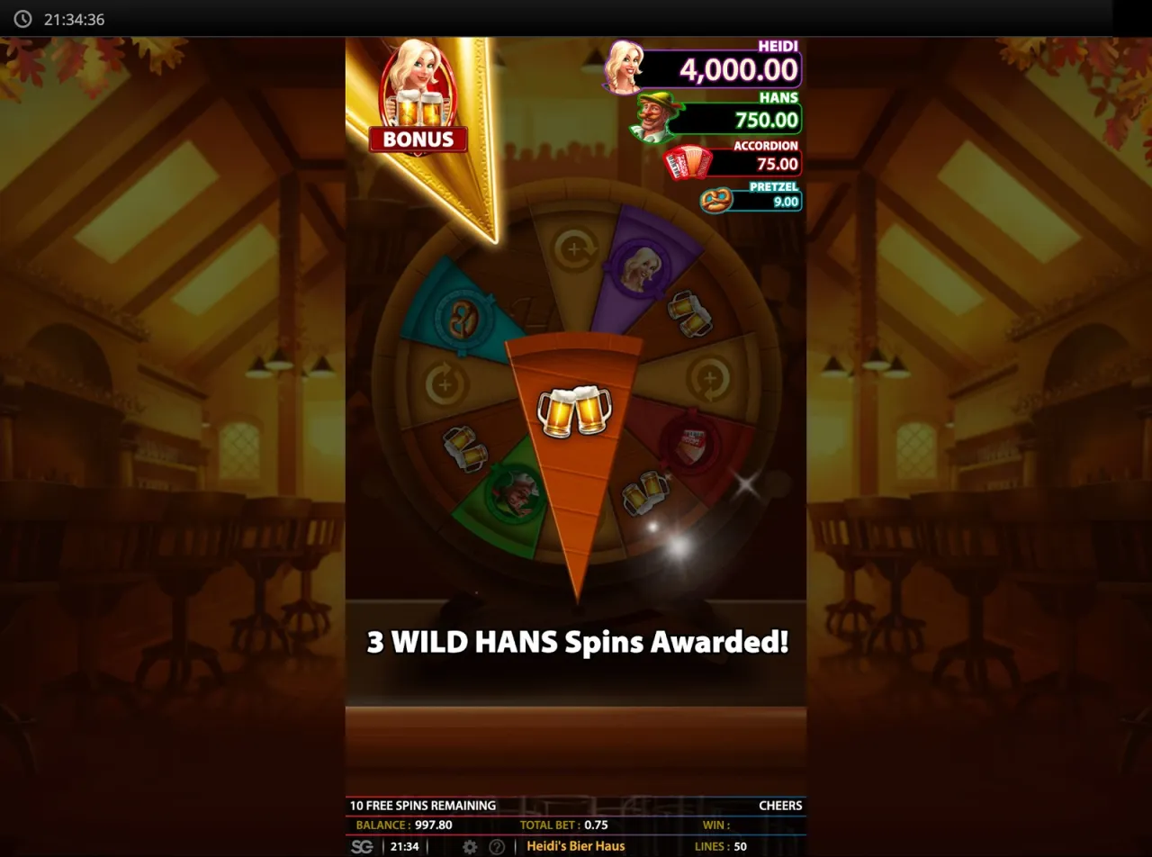 Second wheel lands on beer and awards 3 Wild Hans spins