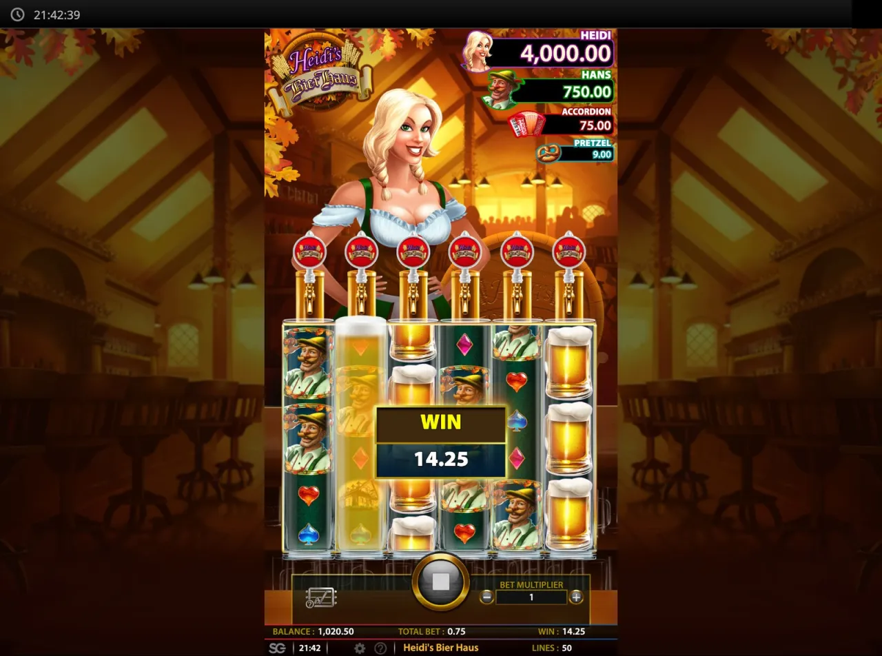 Base game pays 14.25 with Hans filling three columns