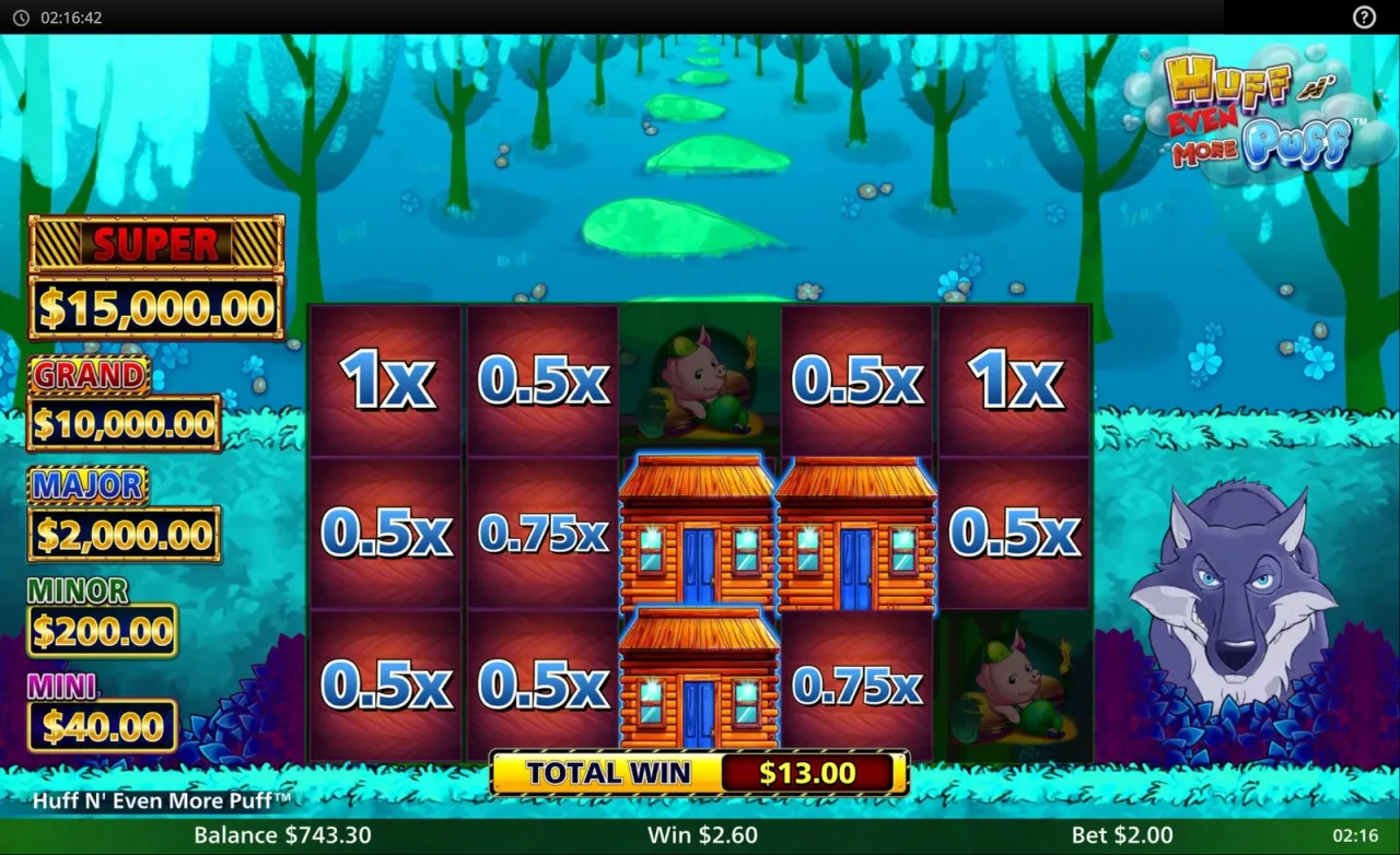 Second reveal with two log cabins among the straw values, total 13.00