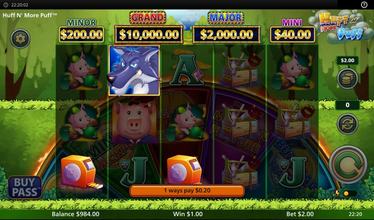 A $0.20 win under a $10,000.00 Grand meter