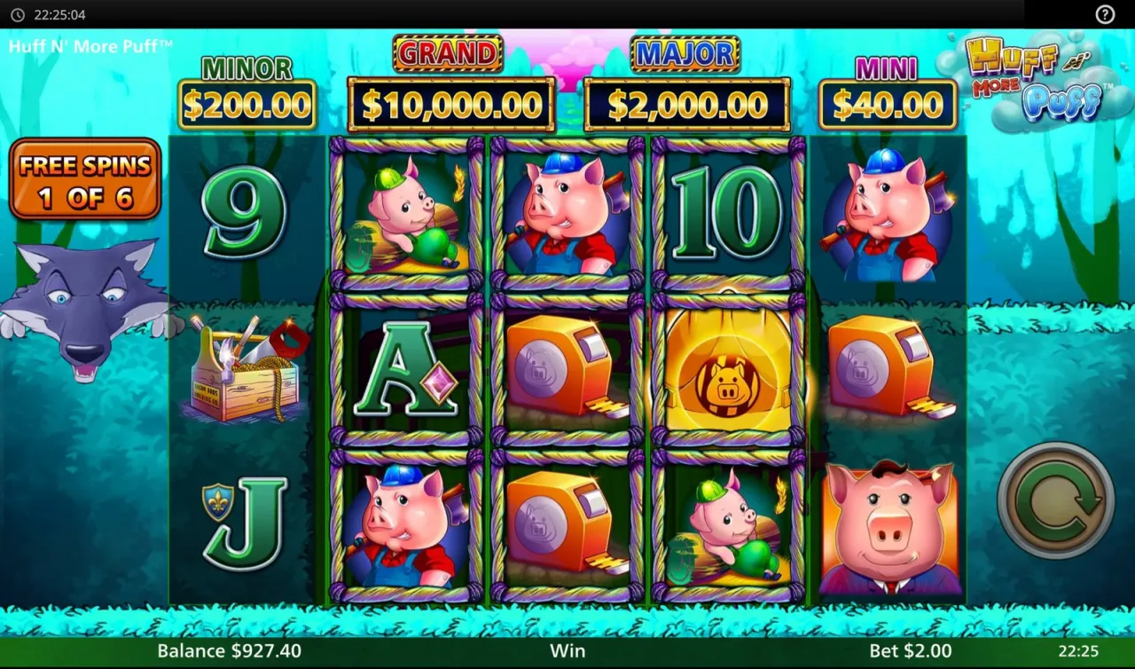 First of six free spins, positions locked behind rope frames