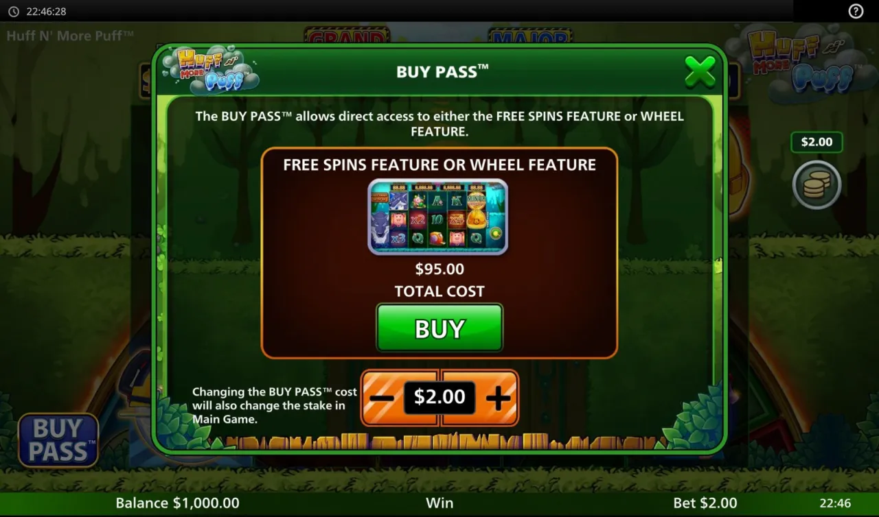 Buy Pass priced at $95.00 for a $2.00 stake