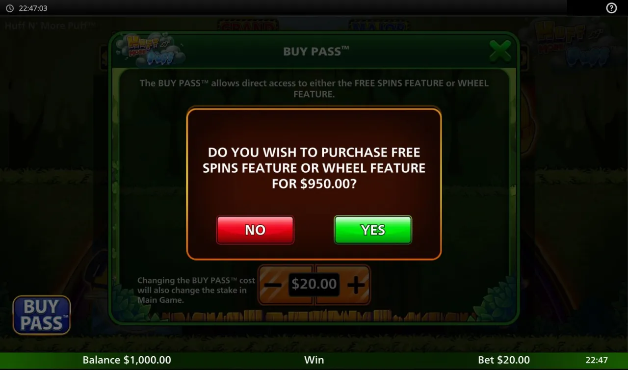 Confirming a $950.00 purchase at a $20.00 stake