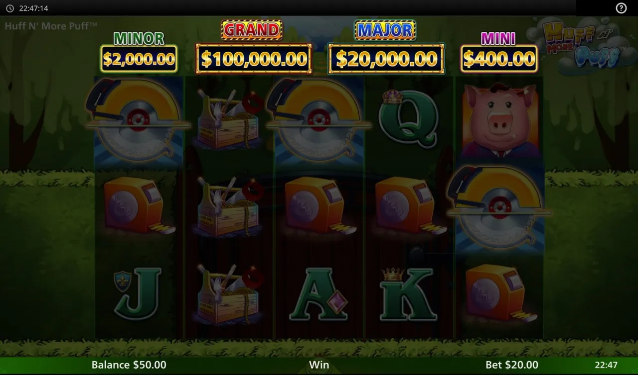 After the purchase: balance $50.00, jackpots scaled 25× larger