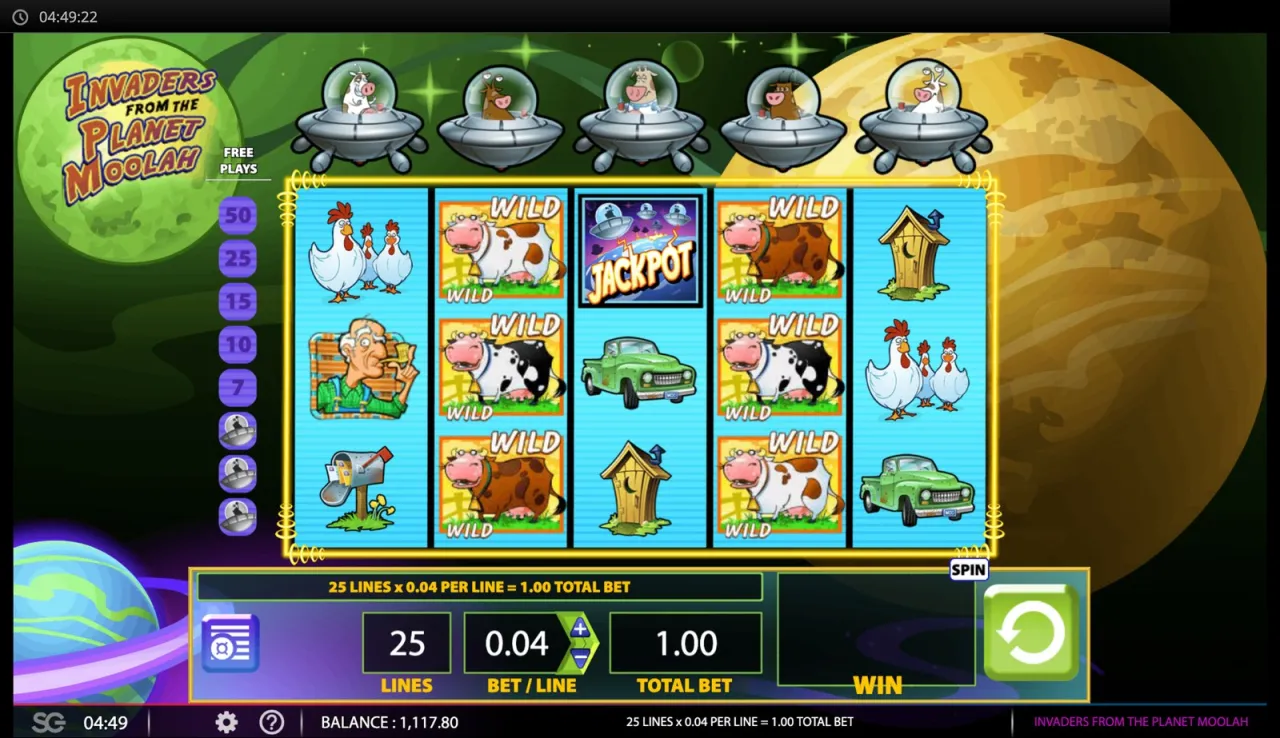 JACKPOT tile on reel 3 between two wild cows