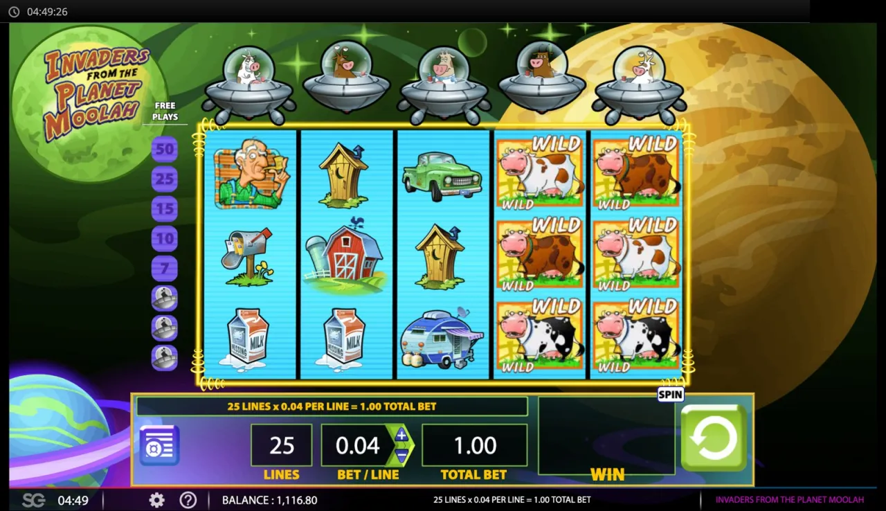 Six wild cows on reels 4 and 5, win box empty