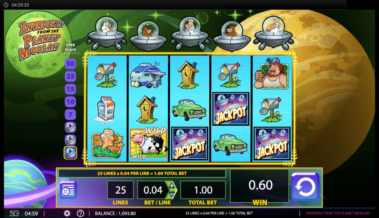 Three JACKPOT tiles on reels 3, 4 and 5, nothing paid