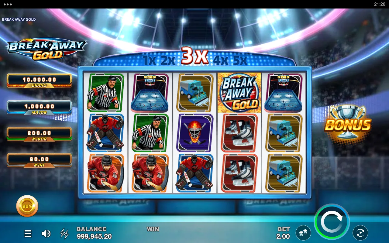 A gold Break Away Gold wild tile landed on reel four under the 3x ribbon