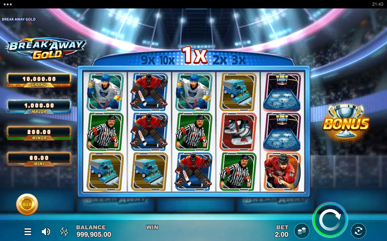 A quiet base-game board at 1x multiplier with referees and goalies and no win