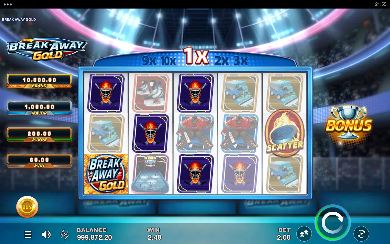 A 2.40 line pay at 1x with wilds on reel three and a lone scatter on reel five