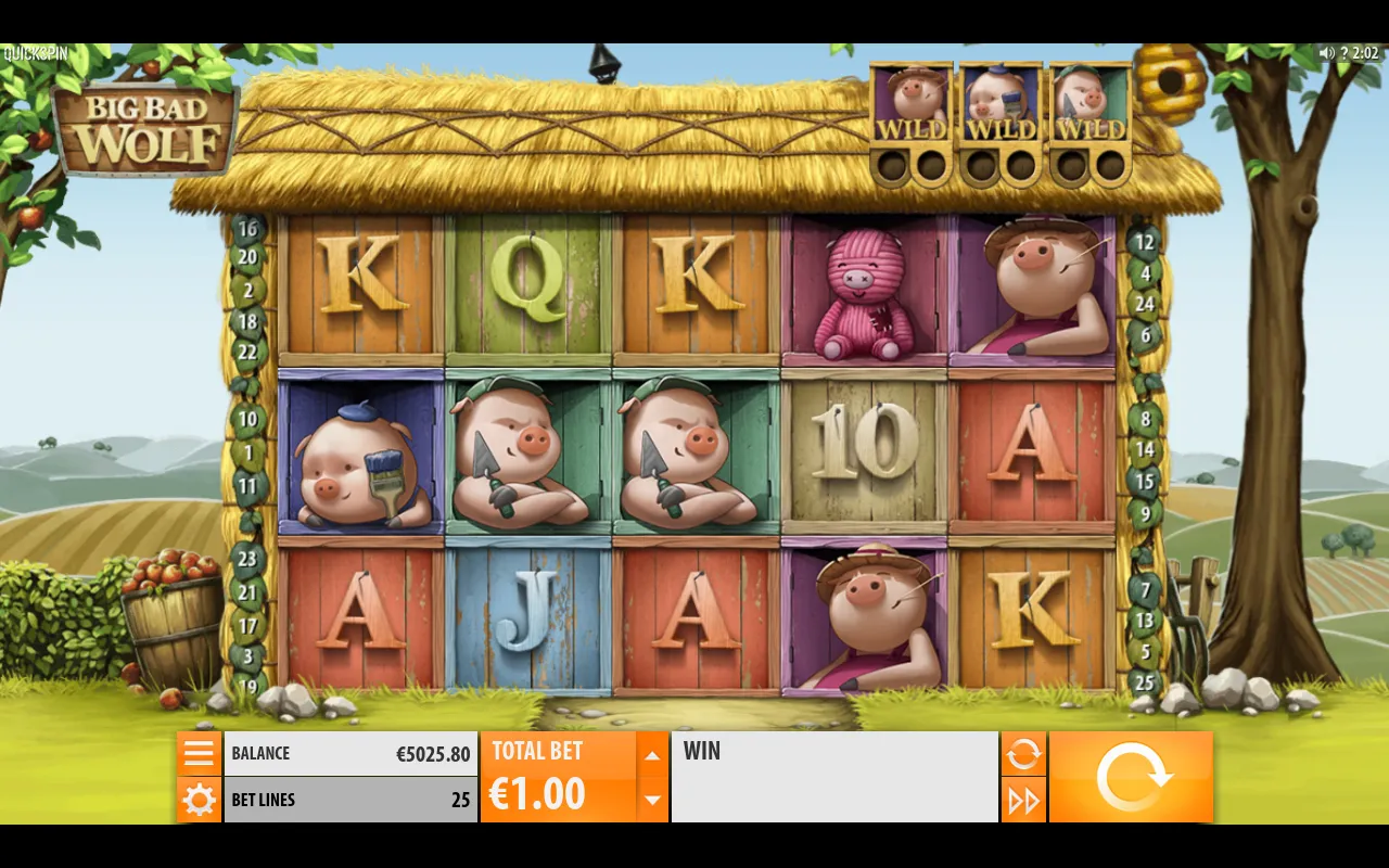 Base grid of pigs and carved royal letters with no Wilds on screen