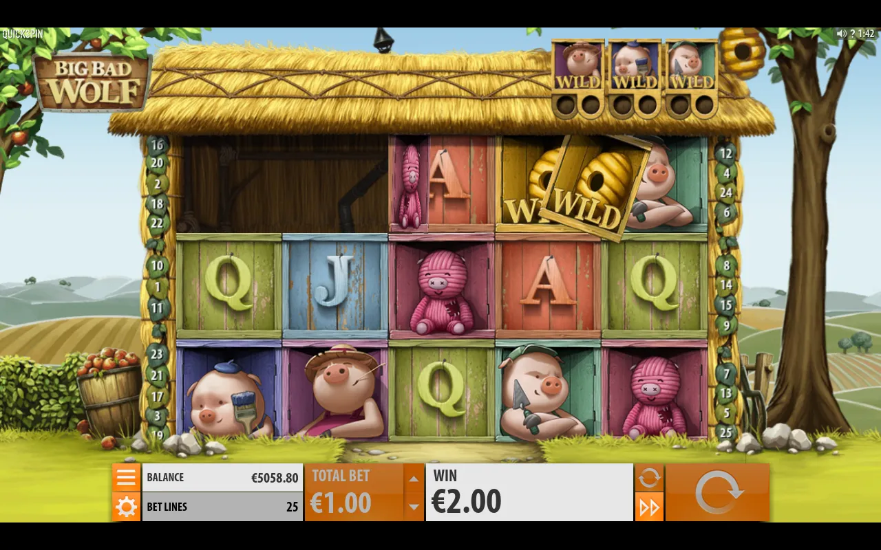 A single beehive Wild on reel three paying a 2.00 follow-up in the base game