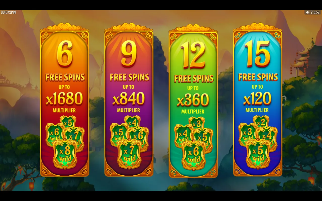 The Destiny Bonus menu showing four free-spins packages with different spin counts and multiplier ceilings