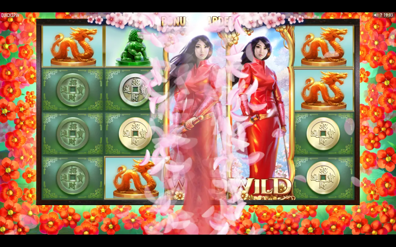 The Princess Wild expanded into a full stacked column across the centre reels with cherry petals drifting