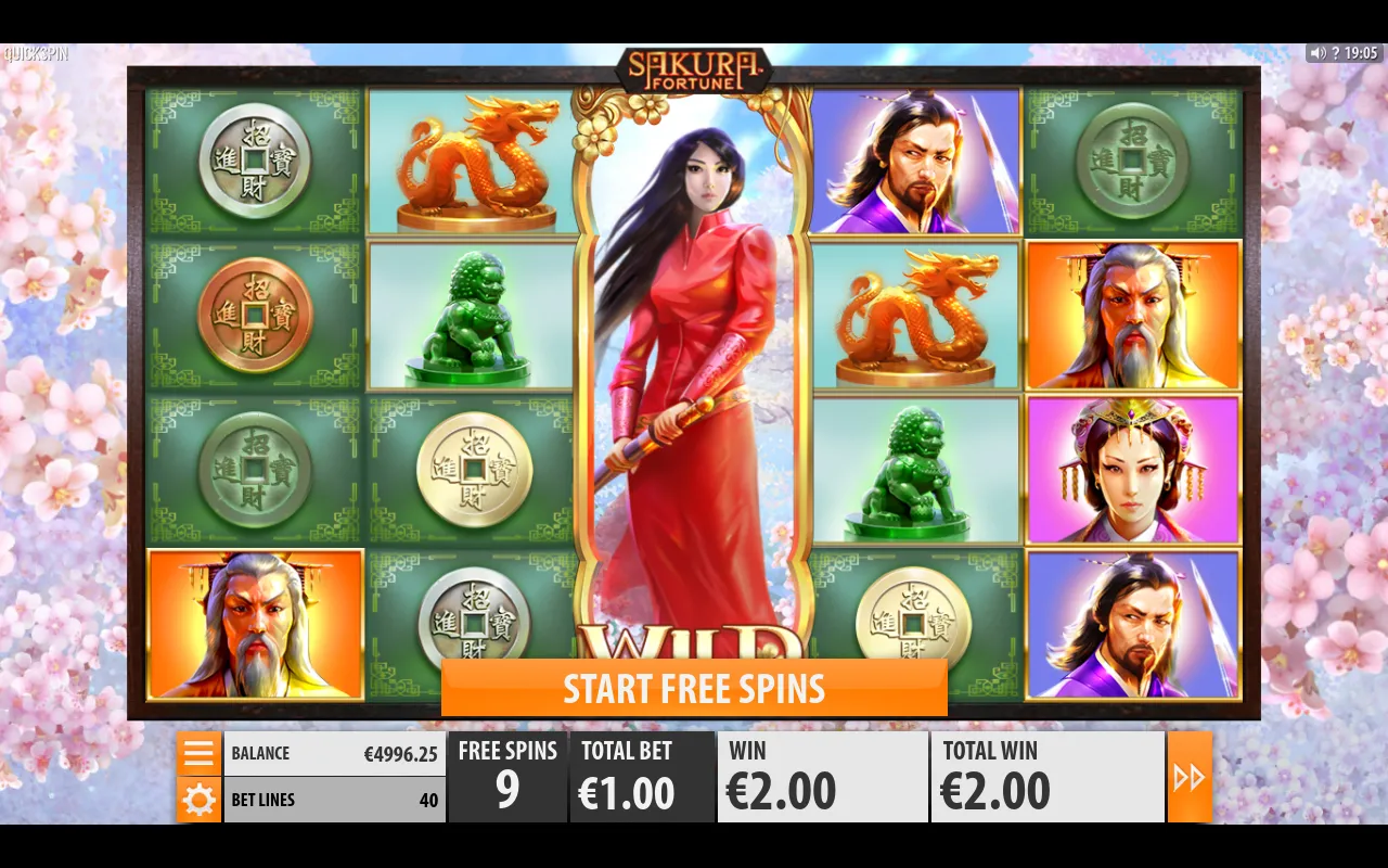 Three Bonus fan scatters lighting the Start Free Spins button beside a 9-spin counter, the princess set as the centre wild reel