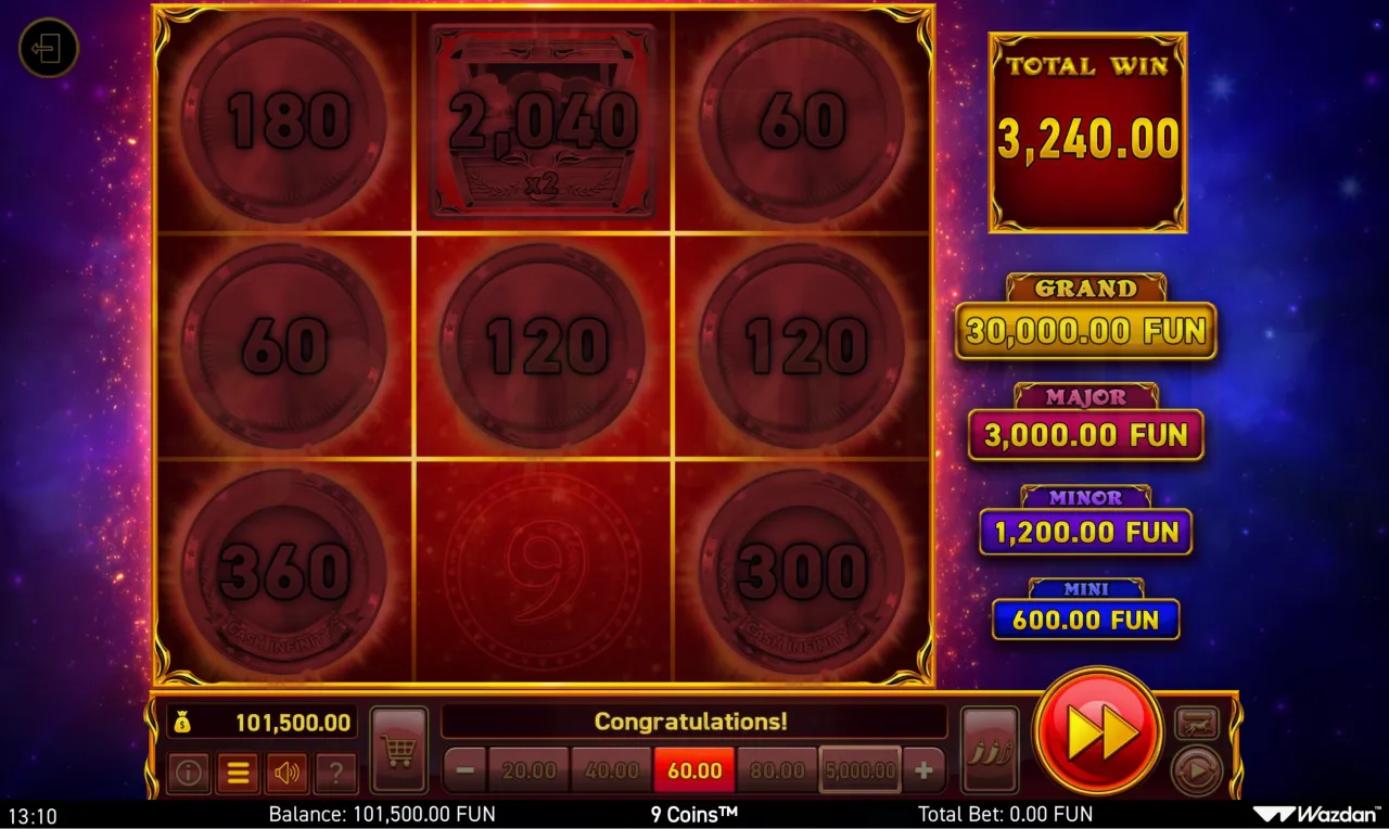 Hold the Jackpot board reading total win 3,240