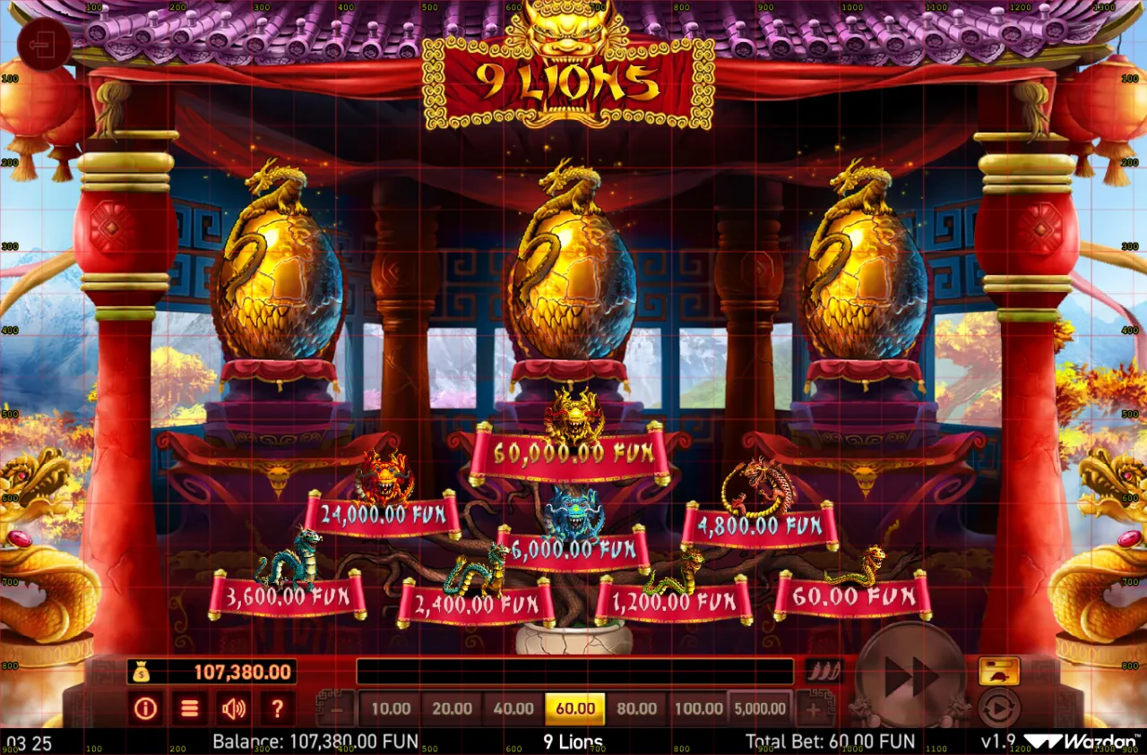Three flaming dragon orbs on the Dragons Bonus screen