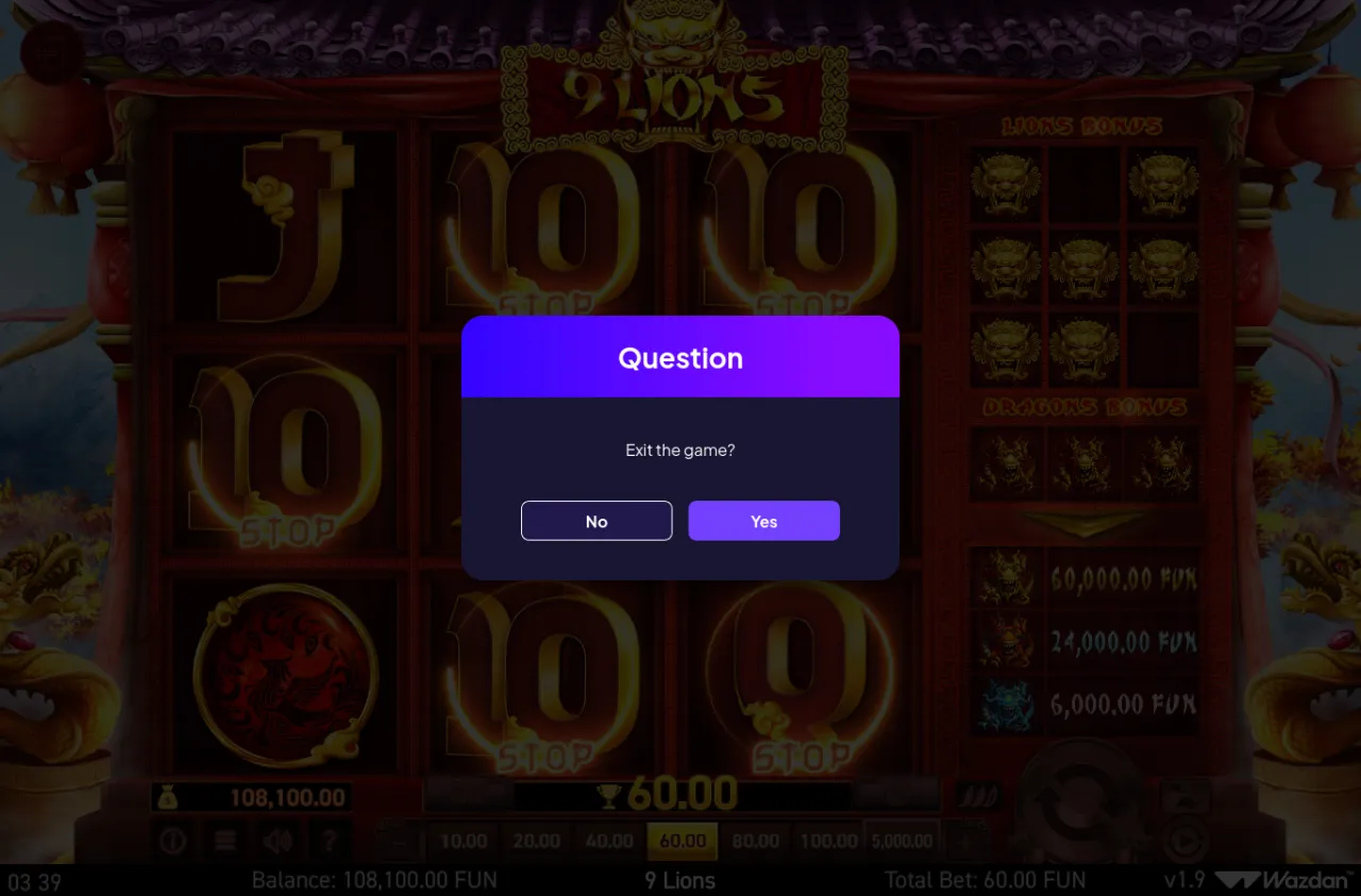 Win display showing a 60 single-line payout